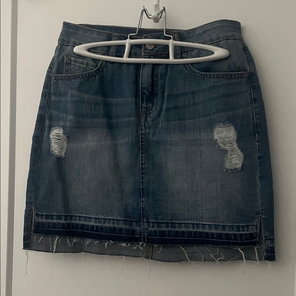 Rewash Blue Distressed Mini Skirt
